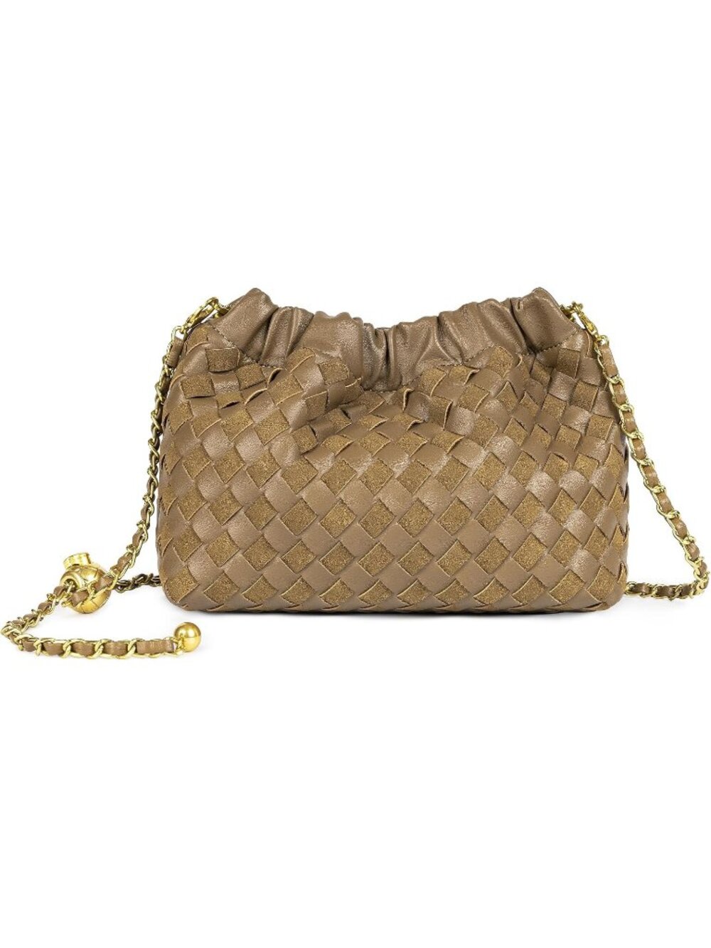 Women's Woven Gold Woven Dumpling Clutch Purse Trendy Shoulder Crossbody Bag